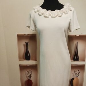 Elegant White Ruffle Dress By Julian Taylor New York - Only $25!!